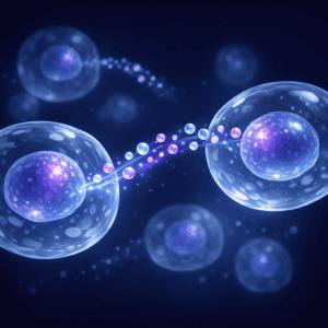Illustration of redox signalling molecules communicating between cells