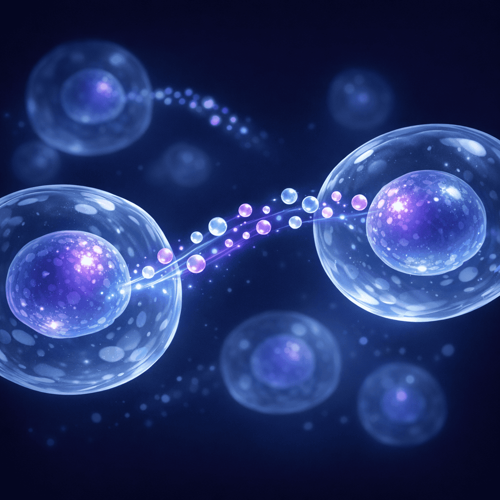 Illustration of redox signalling molecules communicating between cells