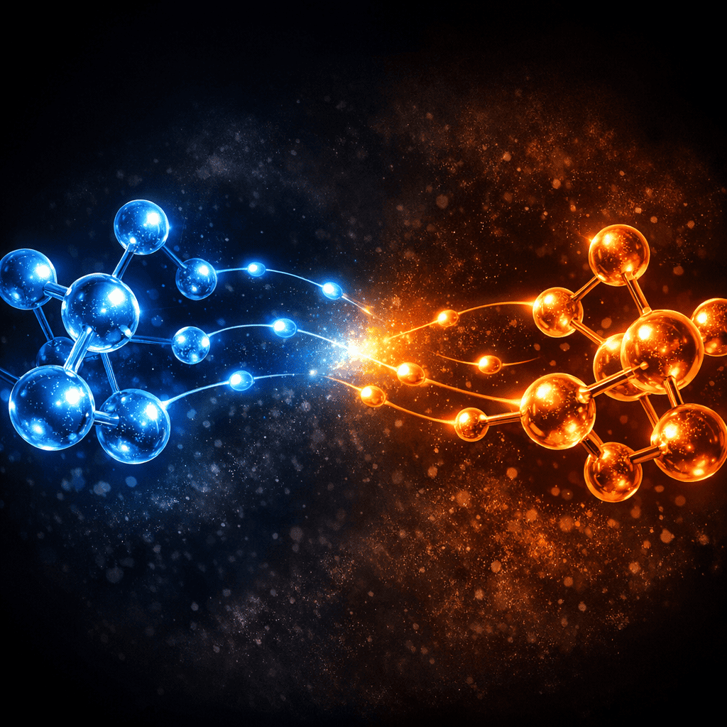 Illustration of electron transfer between molecules in oxidation and reduction