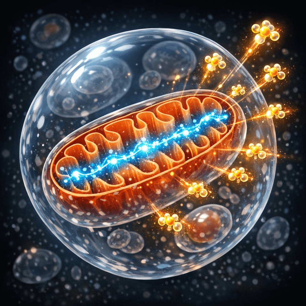 The Role of Mitochondria in Cellular Energy and Signalling Illustration of mitochondria producing ATP energy inside a cell