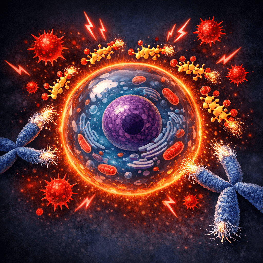 Illustration of chronic stress damaging cells at the molecular level