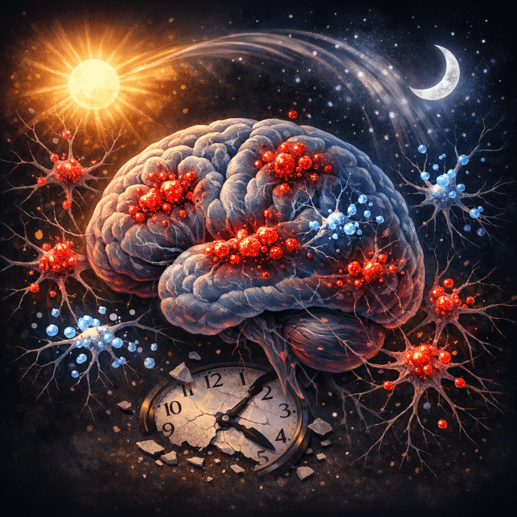 Illustration of sleep deprivation causing oxidative stress in cells
