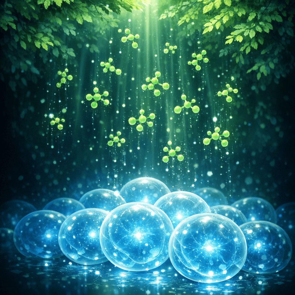 Illustration of nature and forest environment reducing cellular oxidative stress